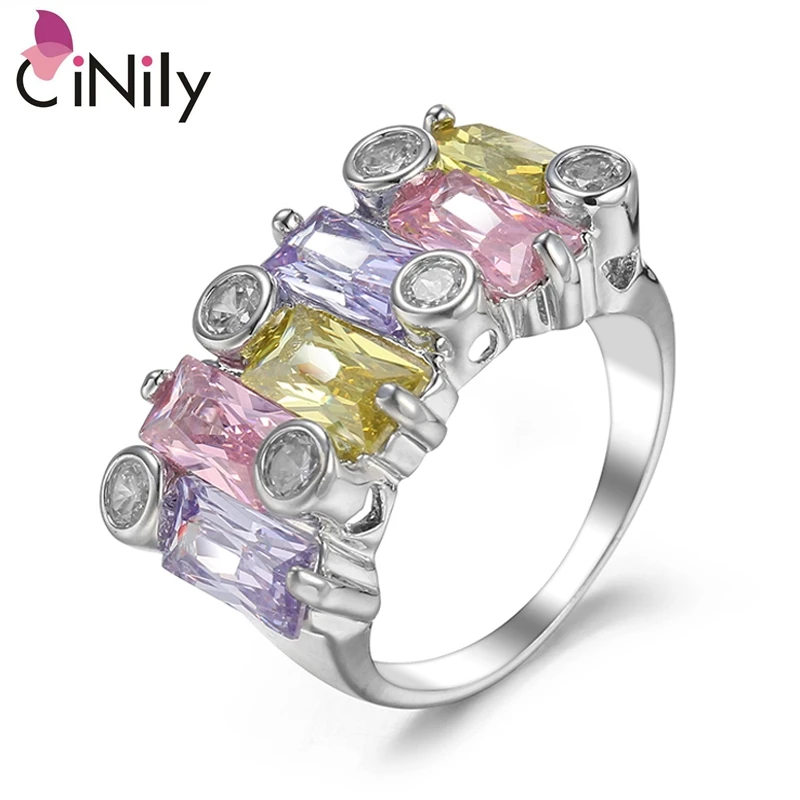 

CiNily Created Multigem Zirconia Silver Plated Wholesale Fashion for Women Jewelry Anniversarry Gift Ring Size 6-10 NJ11180
