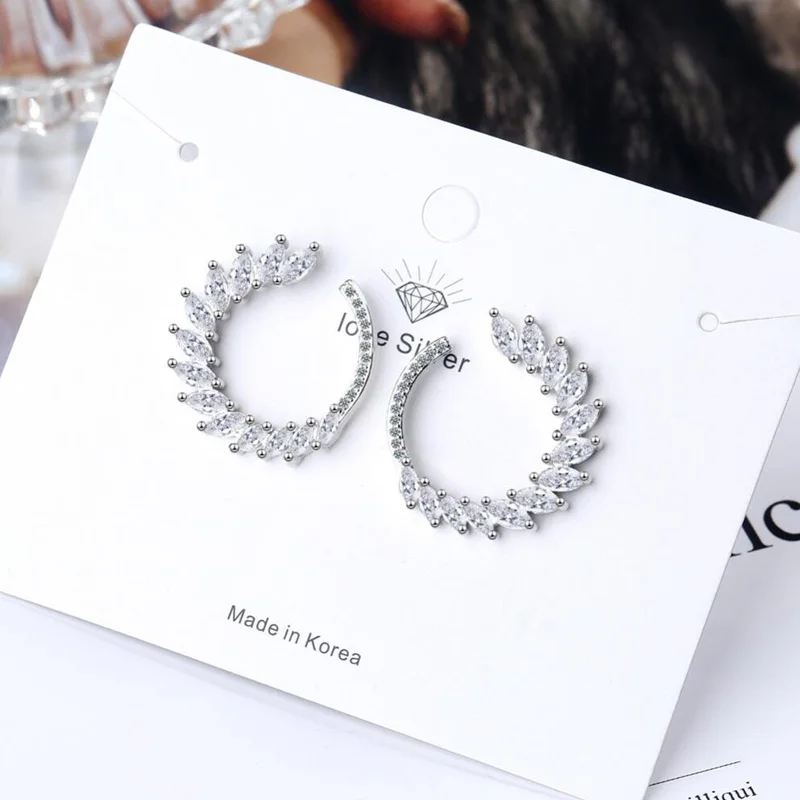 KOFSAC Exquisite Zircon Elegant Geometric Feather Hoop Earrings For Women Jewelry 925 Sterling Silver Earring Lady Birthday Gift