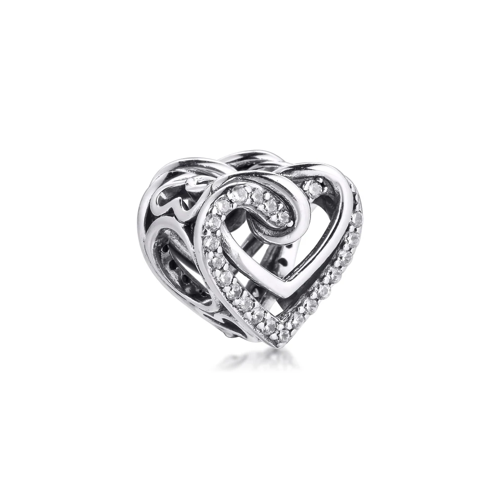 

Woman DIY Charms Sparkling Entwined Hearts Sterling Silver Jewelry Fits Original Snake Chain Bracelets 2021 Valentine's Gift