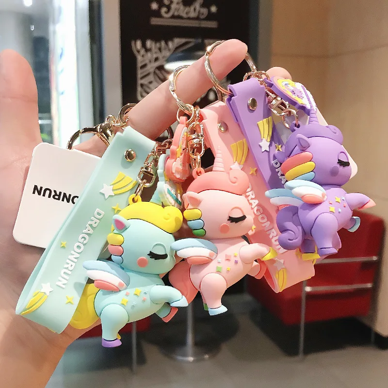 Rainbow Unicorn Keychain, Cartoon Silicone Doll, Creative Personality, Car Backpack, Couple Pendant Decoration, Cute and Funny