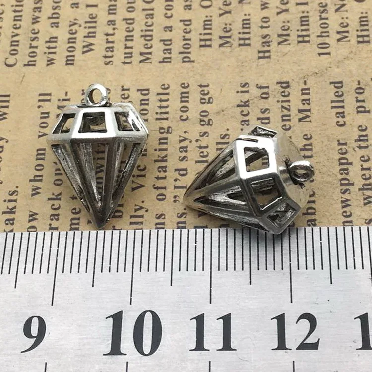 10pcs Hand Made Keychain Charms Antique Silver Color Diamond Charms 13x20mm