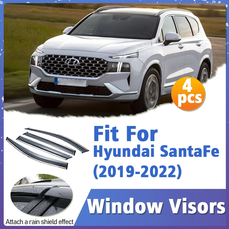 

Window Visor Guard for Hyundai SantaFe 2019-2022 Vent Cover Trim Awnings Shelters Protection Sun Rain Deflector Auto Accessories