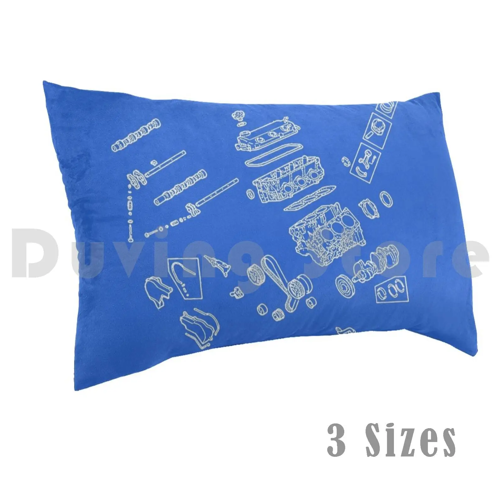 V6 Engine Blueprint Pillow Case Printed 35x50 V6 Engine Cars Car Mechanic Blueprint Automotive Technician Car