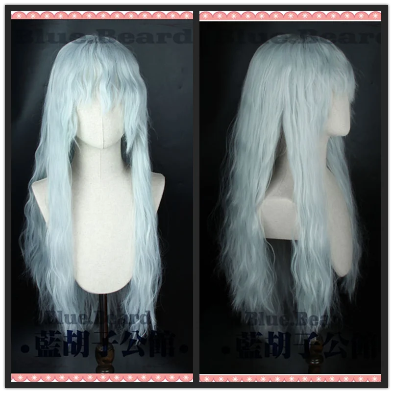 Berserk Griffith Cosplay Wig 70cm Silver White Mixed Blue Curly Wavy Long Heat Resistant Synthetic Hair Wig