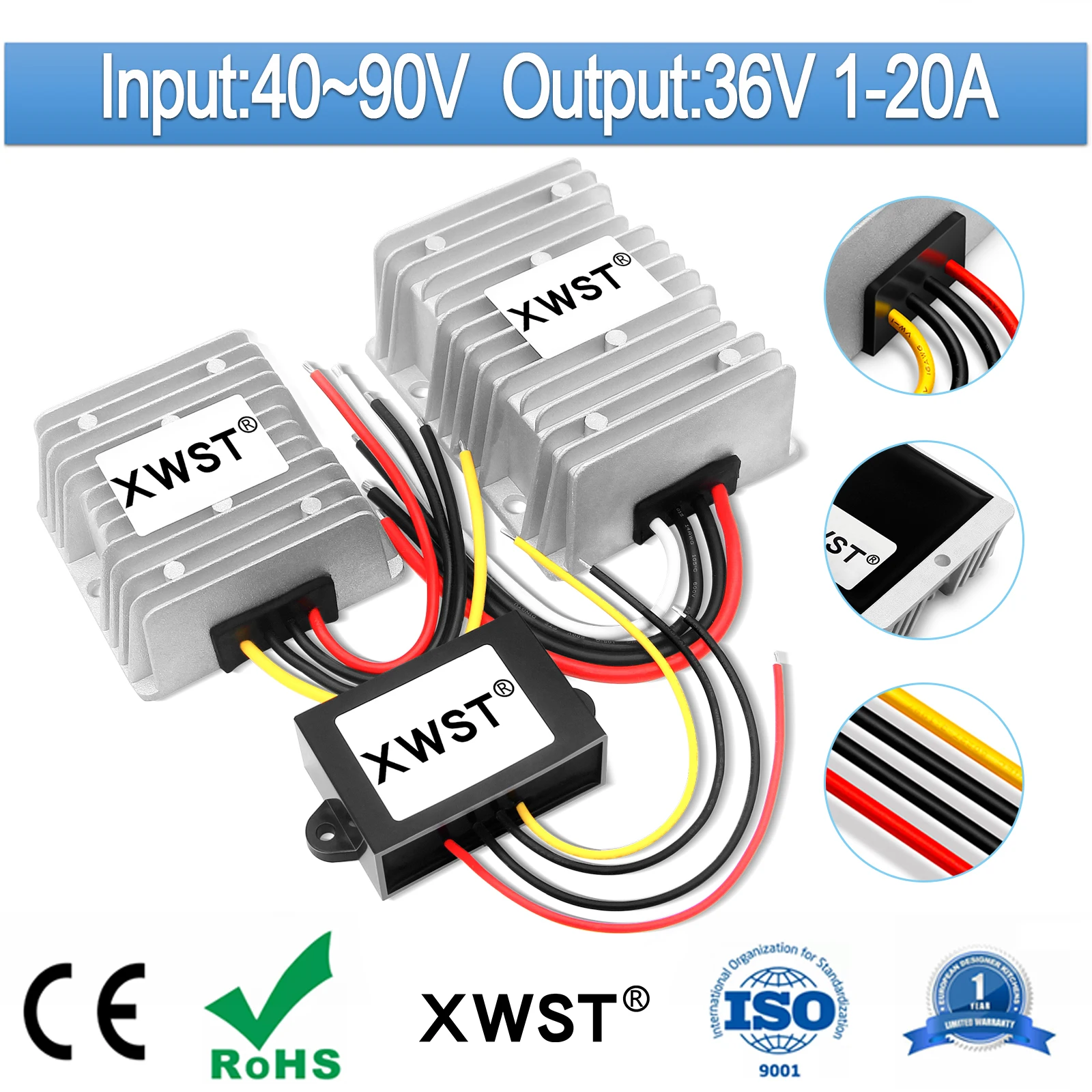 Imagem -03 - Conversor de Potência de Xwst 48v 60v 72v 40-90v a 36 v Desliza 90 Volts ao Redutor de Tensão do Fanfarrão de 36 Volts 20a para Carros de Golfe Veículos o