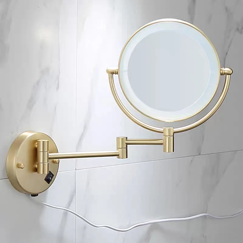 Imagem -03 - Telescópico Folding Makeup Mirror Escovado Ouro Cromo Latão Luz Led Rodada Dupla Ampliação Banheiro Cosméticos 3x 5x 10x