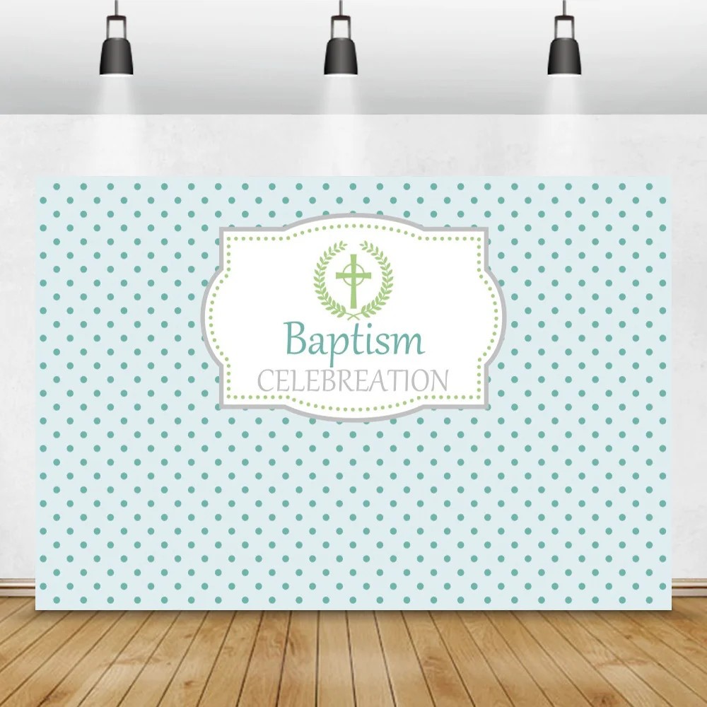 Baby Baptism Celebration Party Photo Background Blue Polka Dots Decor Family Portrait Personalized Poster Photography Backdrop