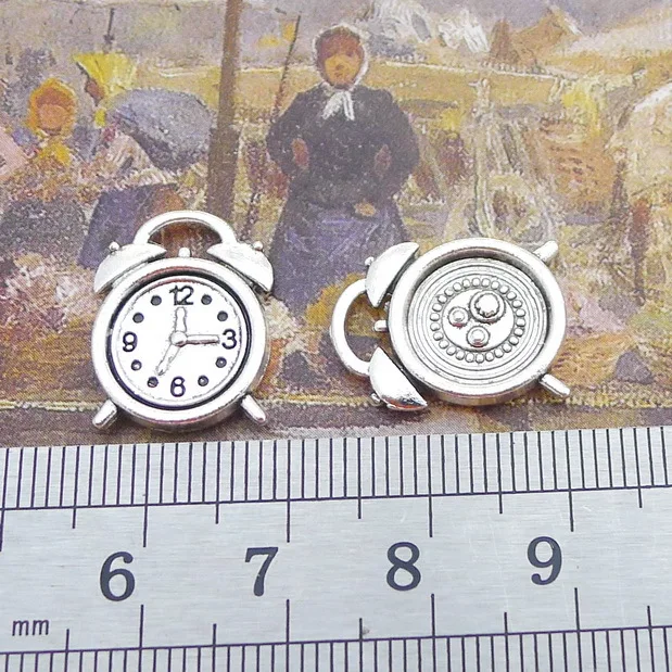 Newest 15Pieces 13*18mm Mixed Alloy Antique Silver Color Alarm Clock Charms Bracelet Pendant Accessory For DIY Jewelry Making