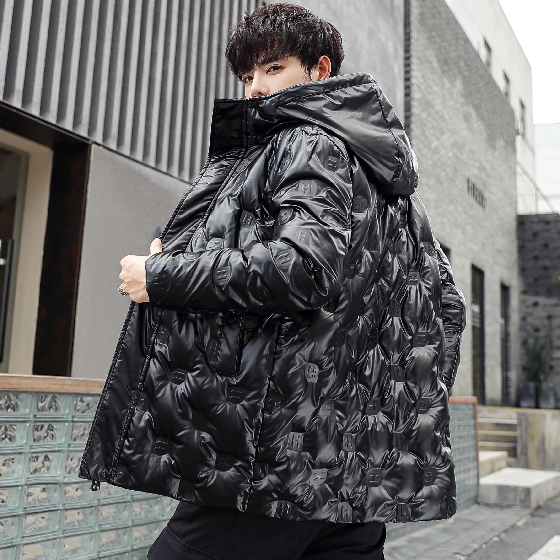 2021 New Thickened short 90white duck down high quality glossy printed casual hooded down jacket detachable men's warm coat