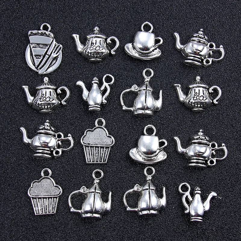 20pcs Mixed Tibetan Silver Coffee Cup Teapot Charms Pendants Jewelry Making Bracelet Findings Diy Handmade Crafts Accessories