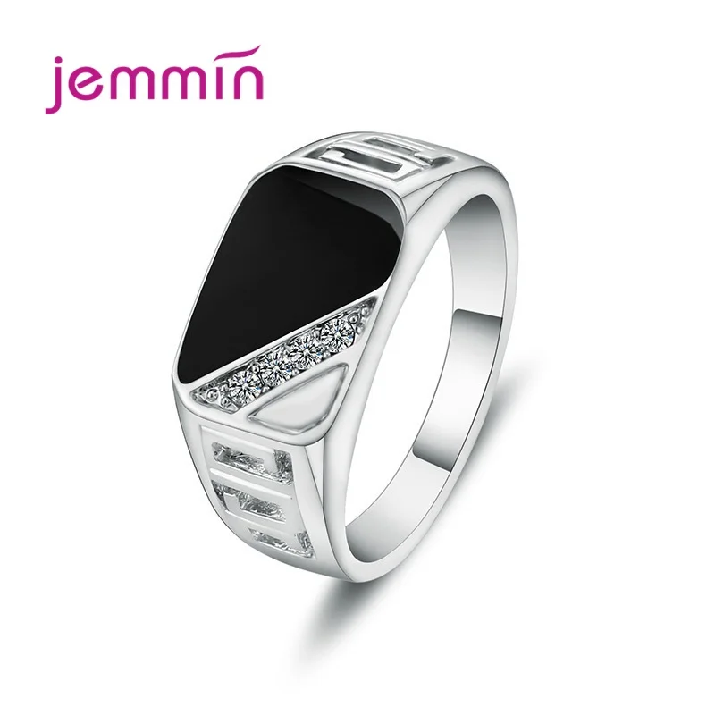 

Genuine 925 Sterling Silver Simple Black Square Ring for Men Women Couple Open Adjustable Finger Rings Fine Jewelry