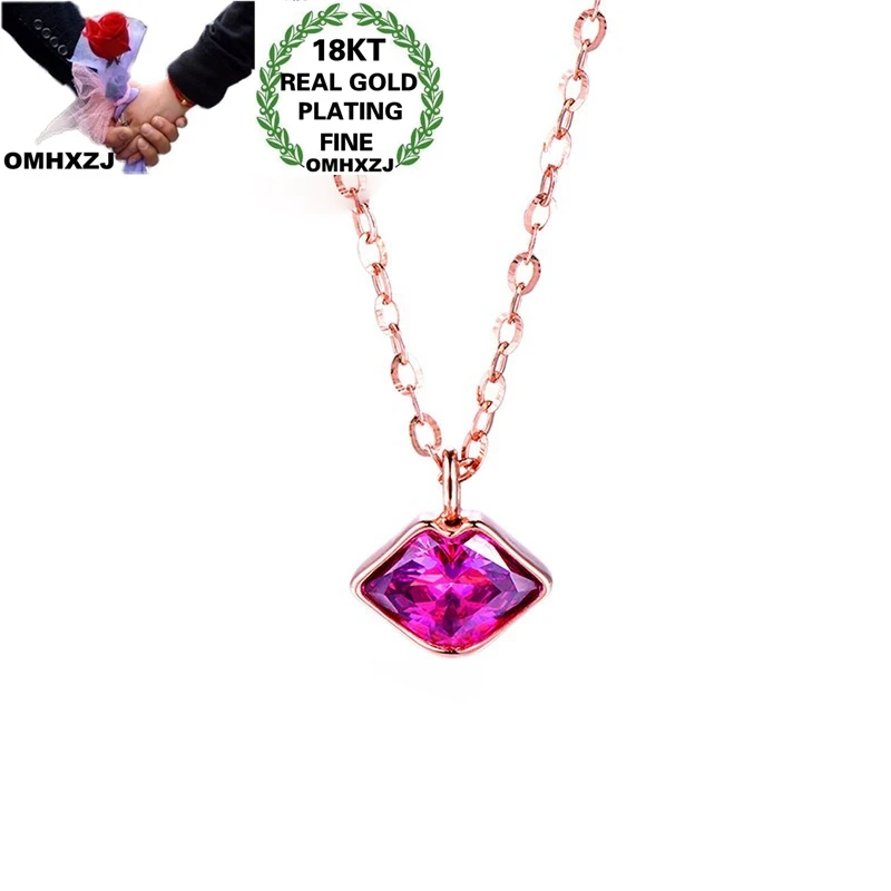 OMHXZJ NA313 Wholesale European Fashion Woman Girl Party Birthday Wedding Gift Sexy Lip Zircon 18KT Rose Gold Pendant Necklace