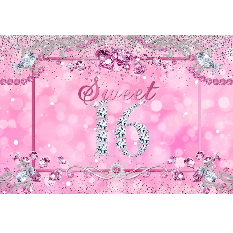 Sensfun Gorgeous Pink Girls Sweet 16 Birthday Party Backdrop For Photography Glitter Shiny Diamond Background Customized Banner