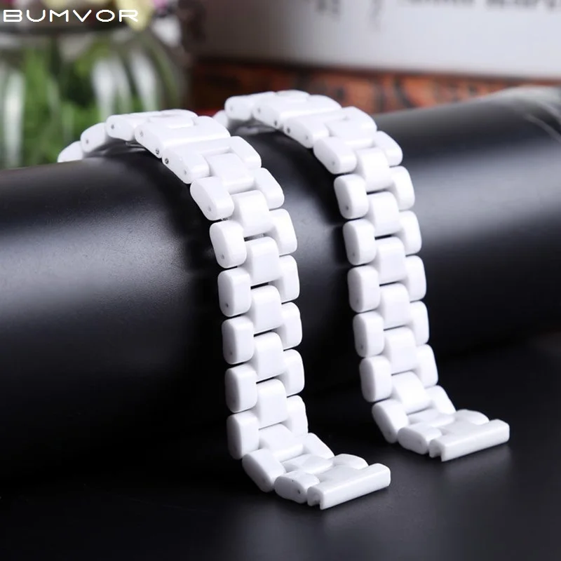 14mm 16mm 18mm White Ceramic Watchband Watchstrap Wristband Bracelet with Stainless Steel Buckle for Women Men