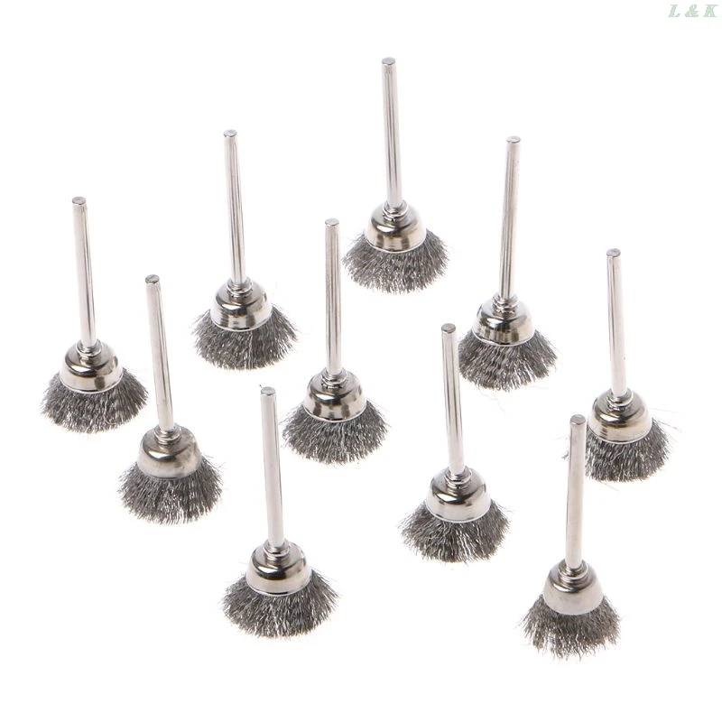 10pcs Forma di Coppa Ruota Filo di Acciaio Spazzole per Utensili Dremel Elettrico Strumento di Pulizia Ruggine Utensile Rotante per L'incisore Abrasivo materiali