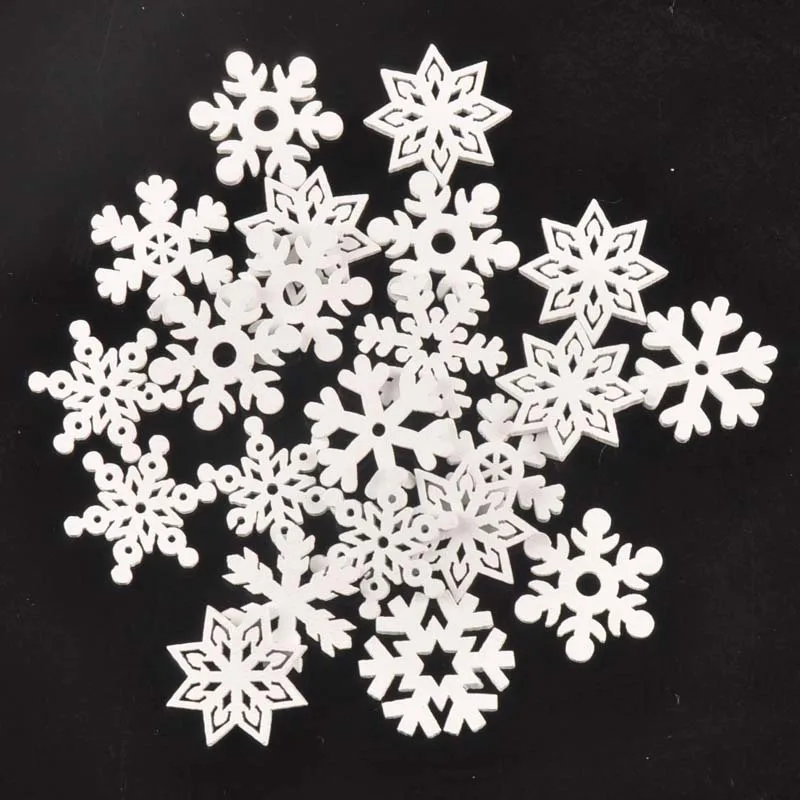 20PCS/Lot Christmas wood white hollow snowflake shape Button Noel tree decoration Kids Xmas arts and crafts Handmade material