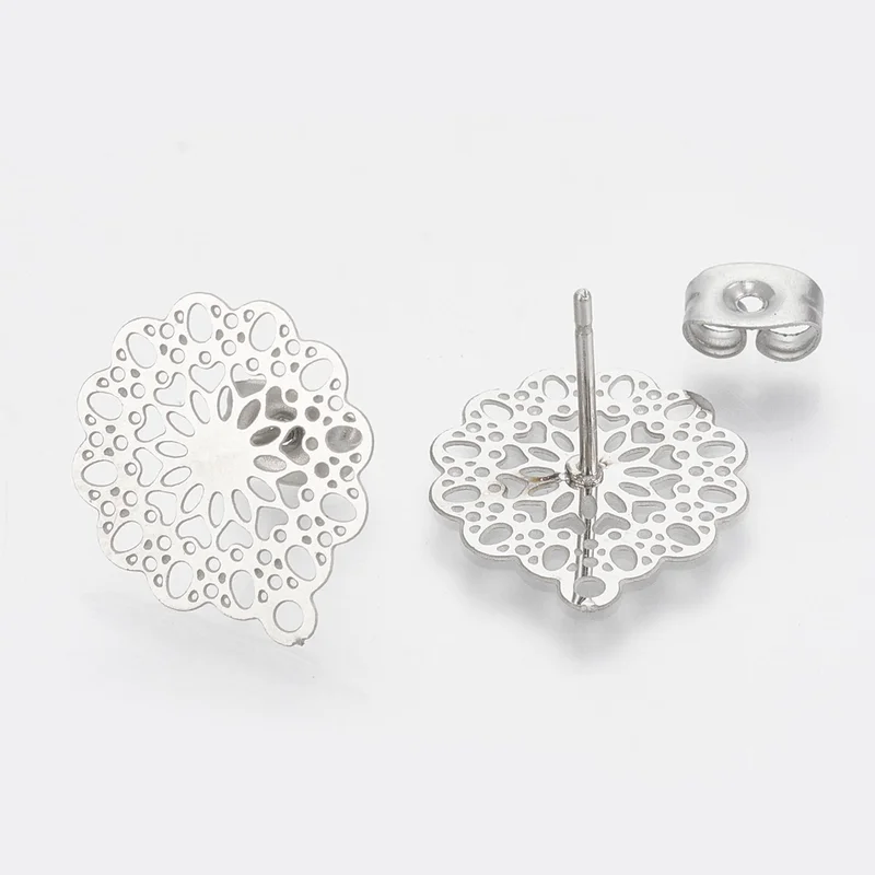 10pcs stainless steel Pin Findings Stud Earring Basic Needle Post Stoppers For Hollow flower DIY Accessories For jewelry making