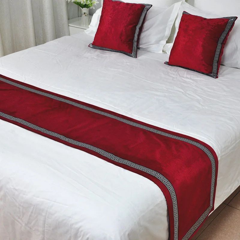 New Chinese Style High-grade Pure Color Bed Spread Simple Bed Runner European Velvet Bed Flag Decoration for Bed Room Home Hotel