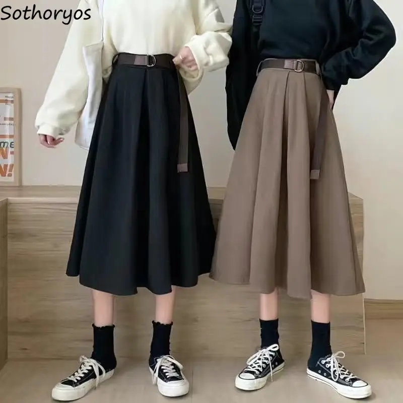 

Women Skirts Solid Elegant Comfortable Autumn Winter New Fashion Pleated Korean Style Chic All-match High-waist Casual Simple