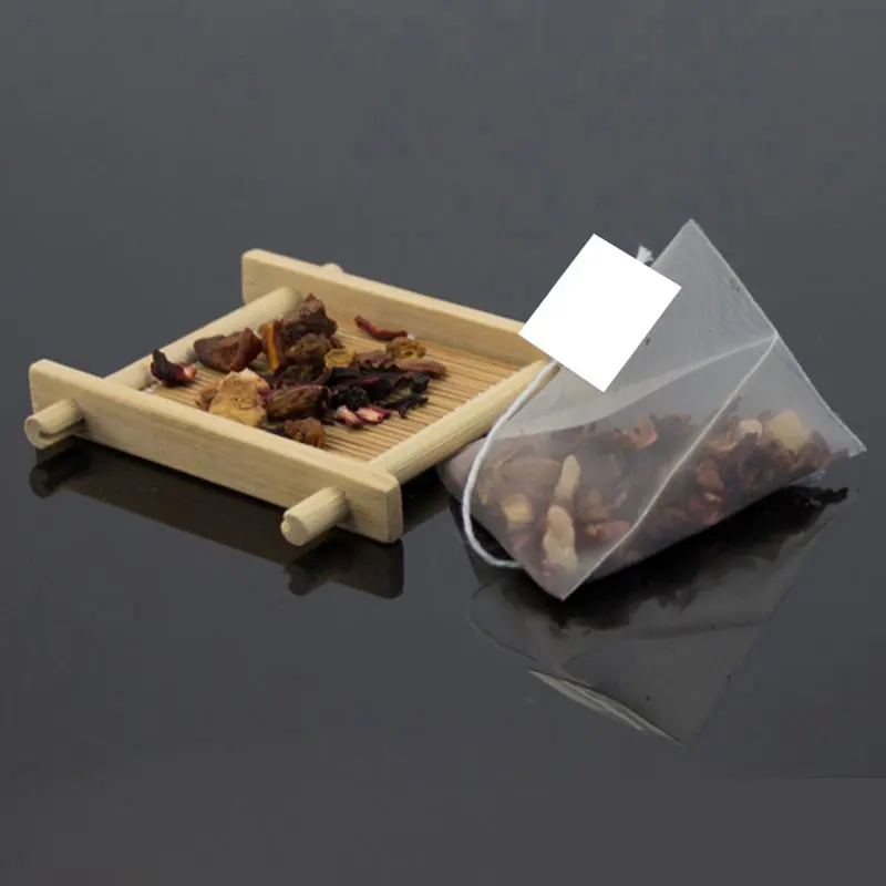 2000pcs/lot 5.8*7cm Pyramid Tea Bag Filters Nylon Transparent Empty TeaBag Single String With Label 6.5*8cm