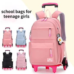 Mochila escolar ortopédica con ruedas para niños, morral impermeable para estudiantes de primaria, morral de viaje para niñas adolescentes, mochilas escolares con ruedas