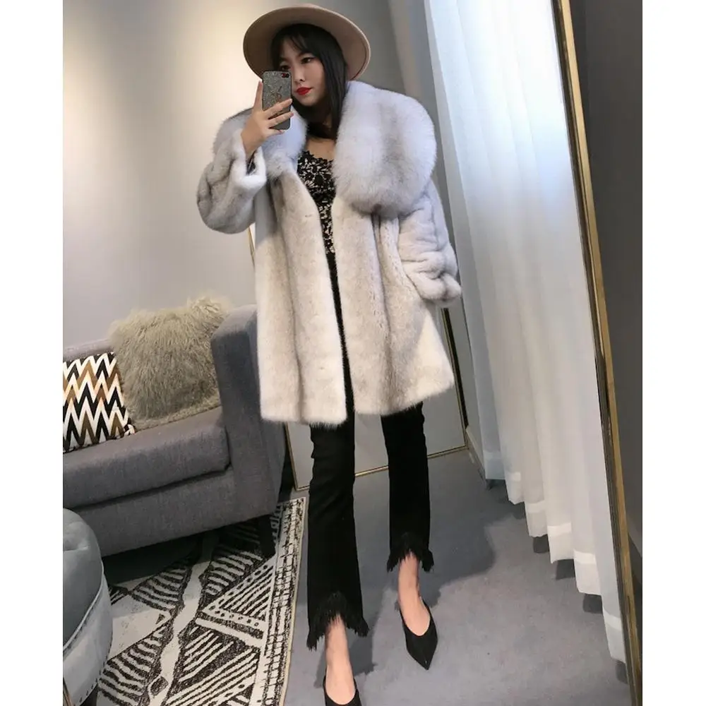 2019 ผู้หญิง Mink Fur Coat Luxury Crossmink แจ็คเก็ตที่ถอดออกได้ Super Fox Fur สําหรับหญิง Thicken Warm Jacket