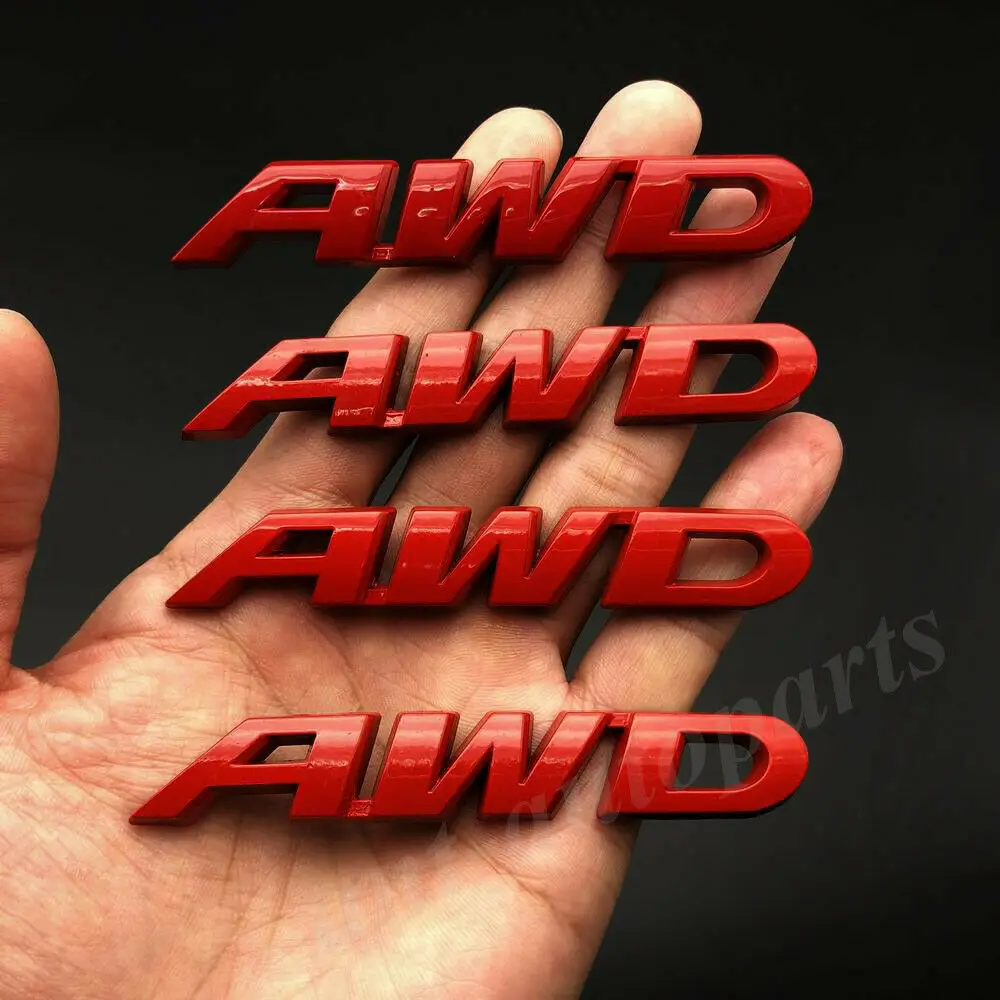 

4pcs Metal Red AWD Car Trunk Rear Side Emblem Badge Decal Sticker V6 4X4 4WD