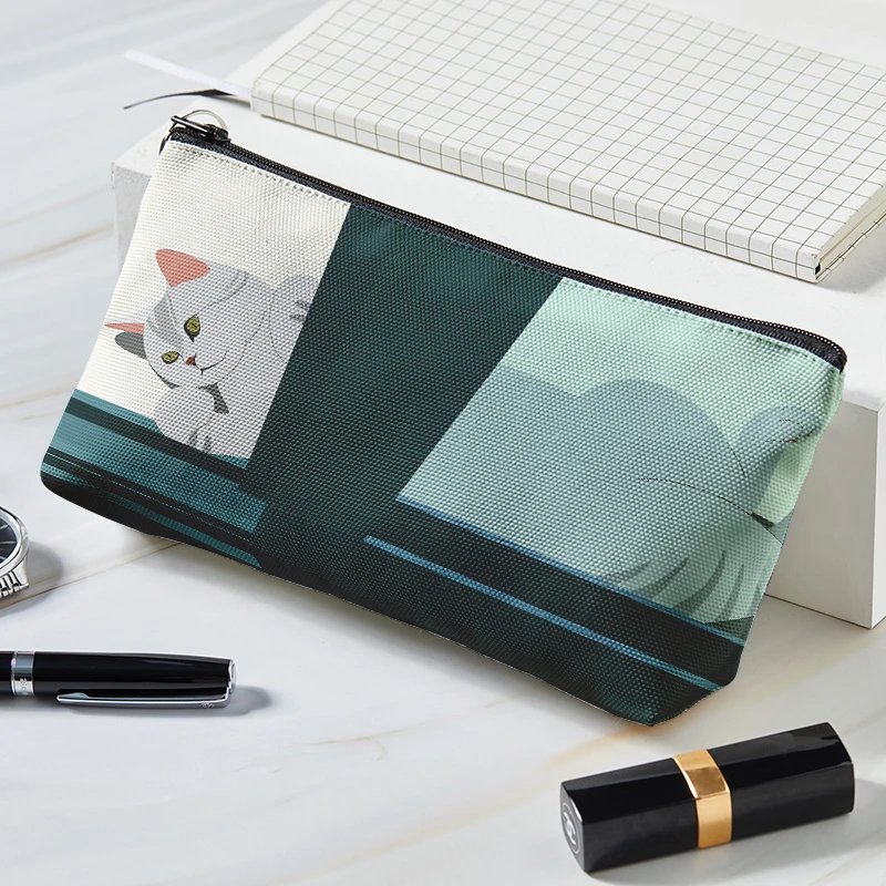 Bolsa de maquillaje de estilo japonés, bolsa de cosméticos de lona con estampado de gato lindo, bolsa de cosméticos portátil de gran capacidad para