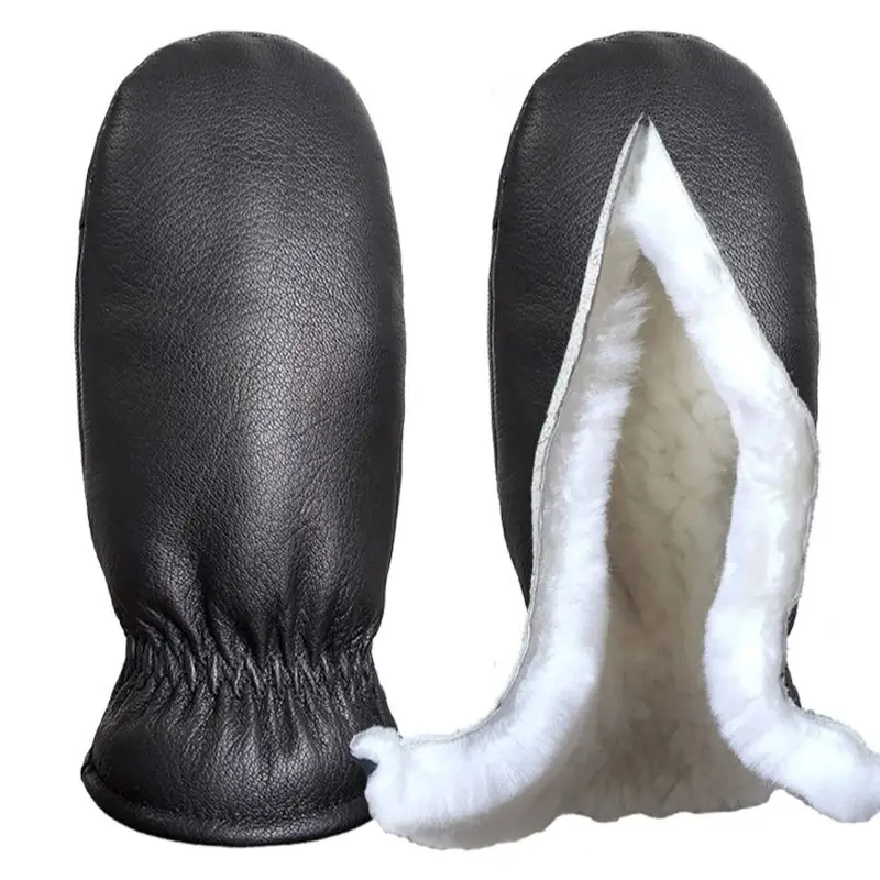 2024 Unisex Sheepskin Gloves Genuine Leather Glove Winter Outdoor Warm Fur Thickening Thermal Wool Mittens S2905