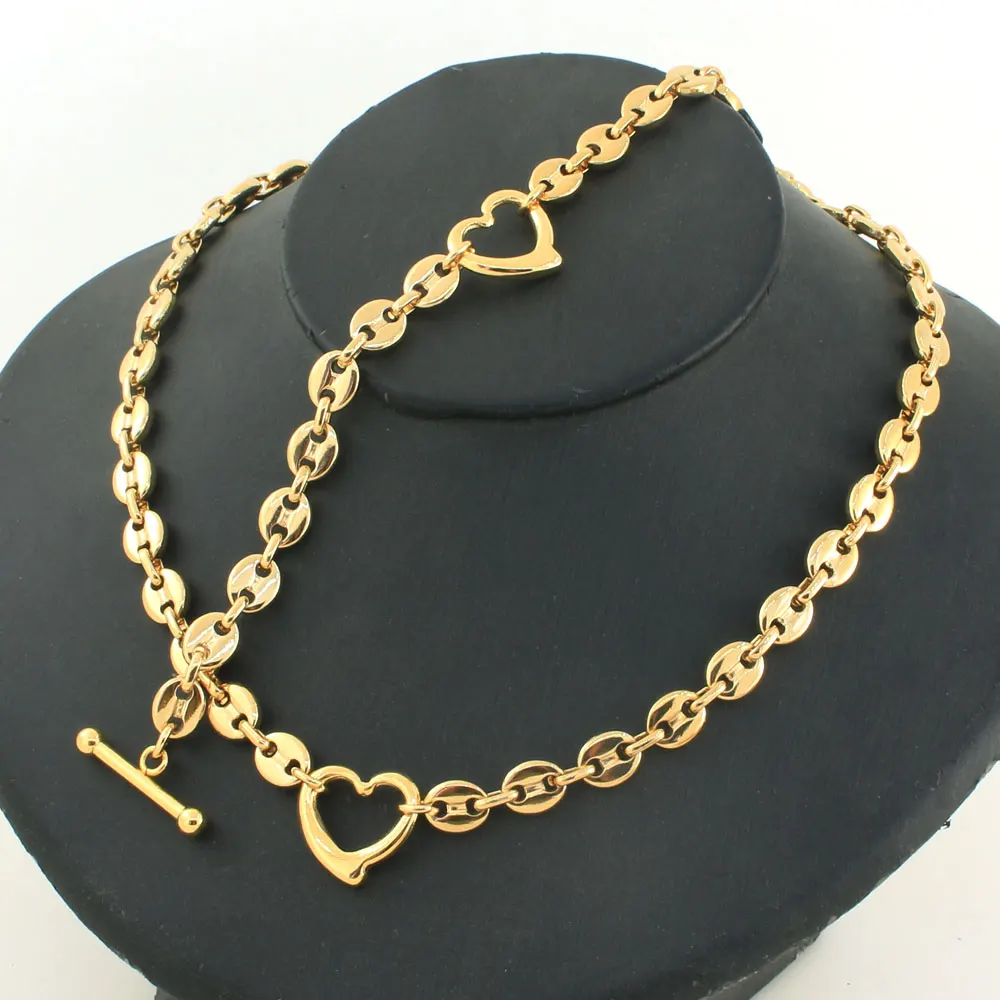 Stainless Steel Heart Gold Color Fashion Link Necklace Bracelet Simple Jewelry Sets High-quality For Gift SCAZBICI