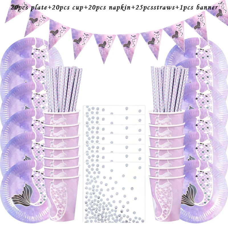 Mermaid Birthday Party Set di stoviglie usa e getta tovaglioli piatti tazze cannucce sotto il mare Baby Shower sirena forniture per feste