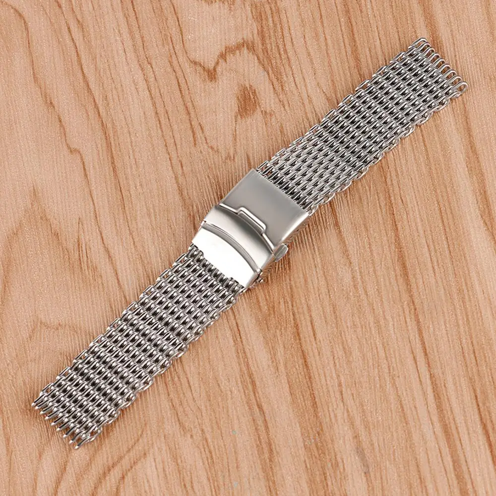 18mm 20mm 22mm Silver Mesh Watchband for Men Watch Replacement Stainless Steel Web Strap Solid Link Wristwatch Bangle Bracelet