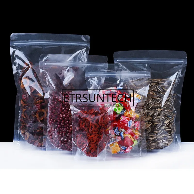 1000pcs/lot Clear Stand Up Bags Packaging for Dried Fruits Nuts Clear Food Grade Plastic Self Sealable Zipper Doypack Pouches