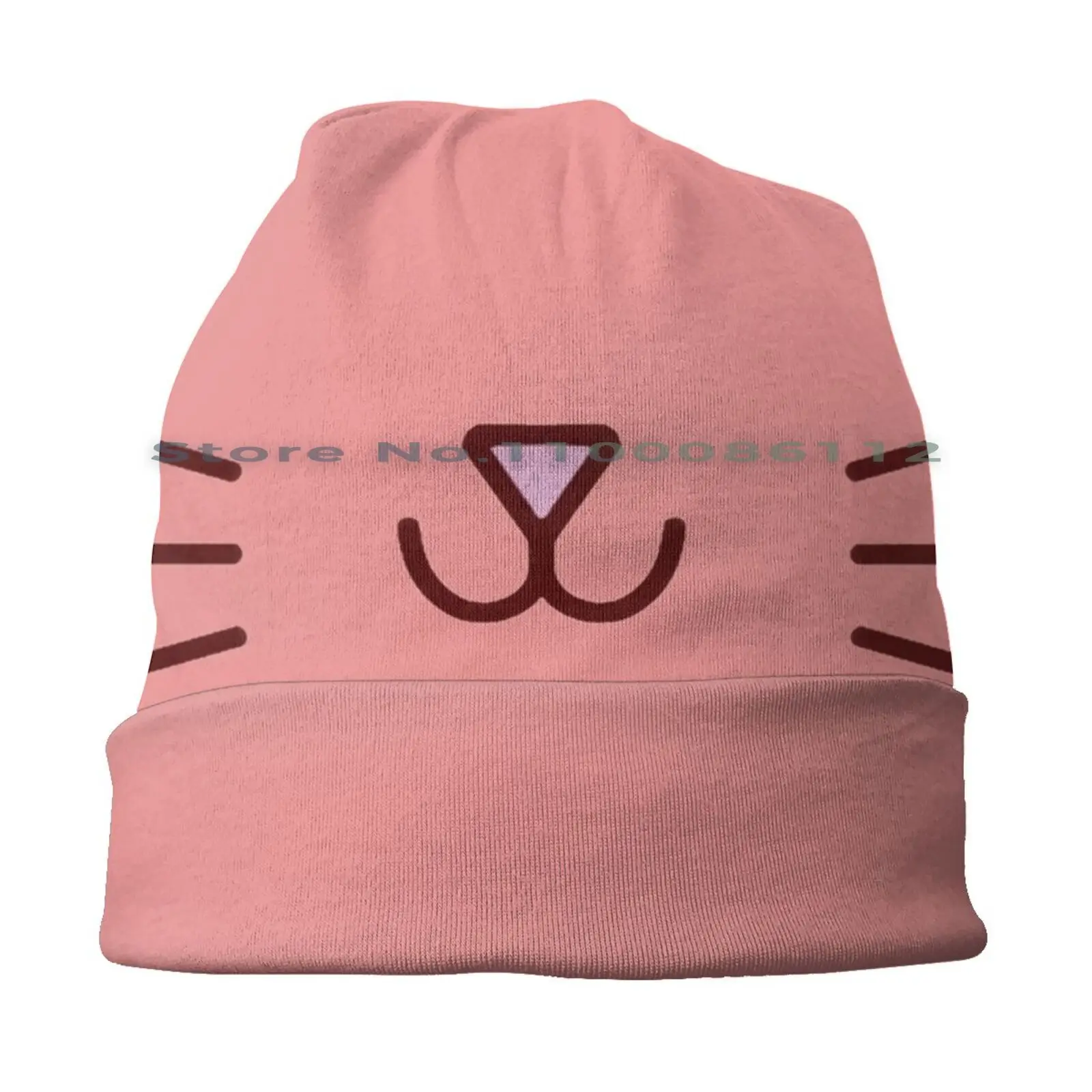 Cute Cat ( Pink ) Beanies Knit Hat Uwu Cute Nose Pink Whiskers Mouth Cat Kitten Kitty Anime Adorable Hd Face Owo Brimless