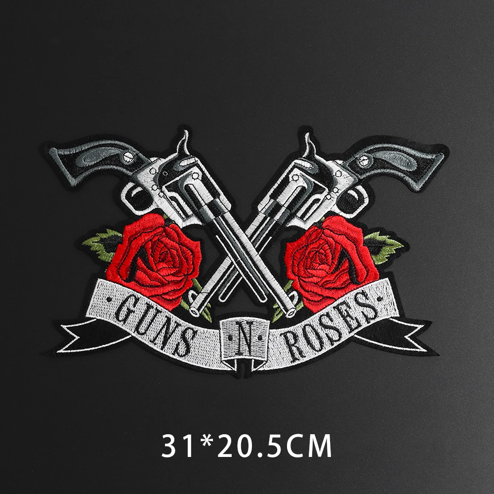 Big Patches Punk Double Guns Roses Embroidery Clothes Stickers Jacket Backpack gold Dragon decorate Patch Accessories