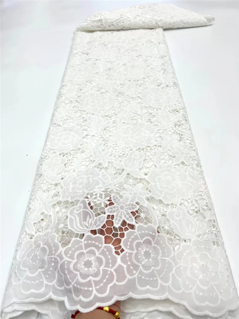 PGC White French Chiffon Lace Fabric 2024 High Quality 5 Yards Nigerian African Lace Fabric For Party Dress Sewing