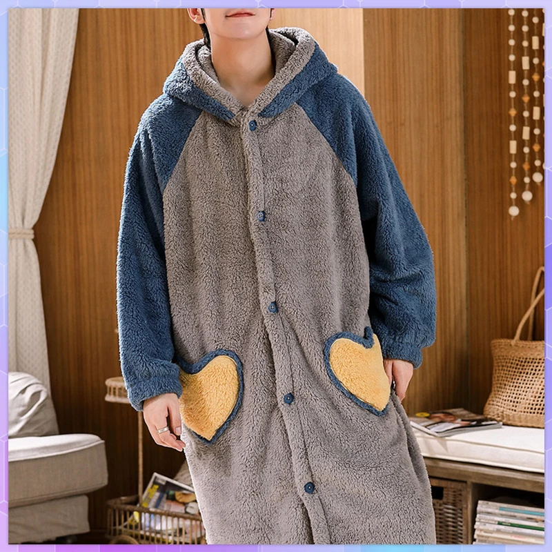 Long Sleeve Robe For Men's Bathrobe Thick Velvet Kimono Home Clothes Pijama Hombre Cardigan Mens Bath Robes Gown Design 1pc