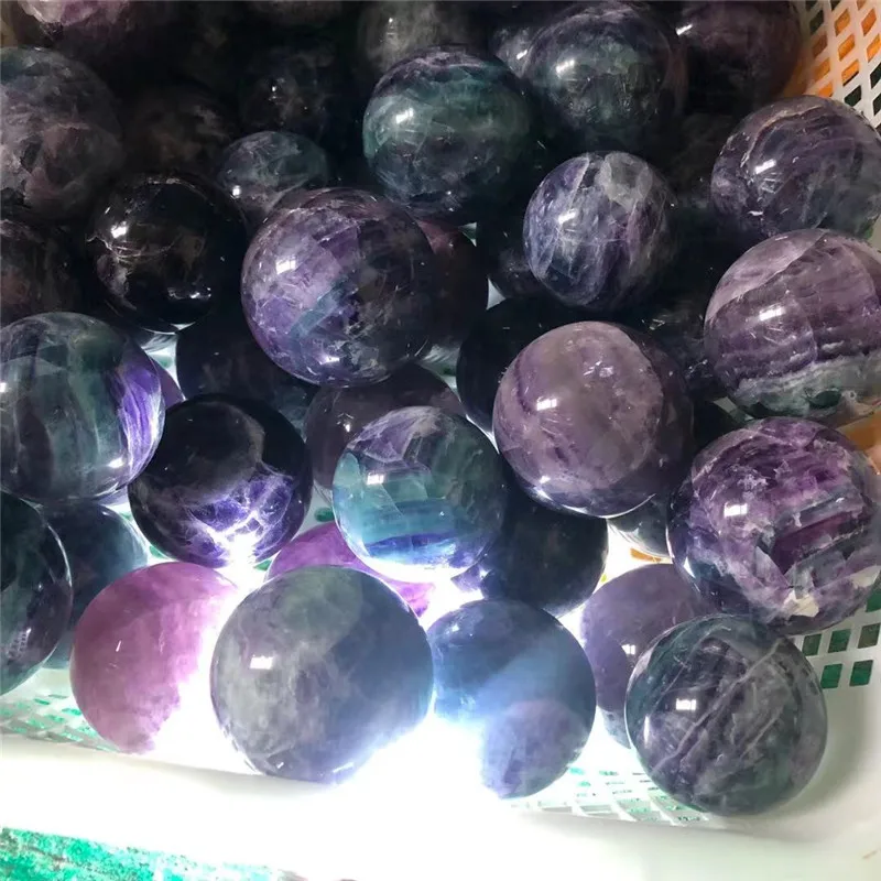 Natural rainbow fluorite crystal ball home decoration Reiki energy stone sphere healing mineral handmade Feng Shui DIY gift