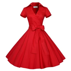 Women Hepburn Summer Dress 2025 Short Sleeve Tunic Robe Vintage 1950s Retro Office Party Vestidos Big Swing Cotton Woman Clothes