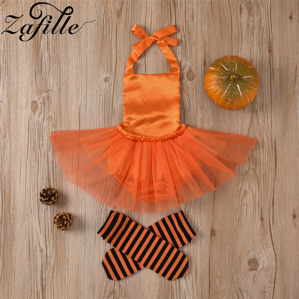 ZAFILLE My First Halloween Baby Girls Costume Pumpkin Smile Cosplay Kids Halloween Bodysuit For Girls 0-24M Girl Skirted Rompers