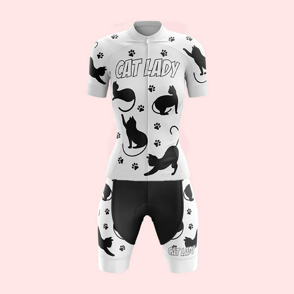 

Cat Lady Summer Cycling Jersey Set Short Sleeve And Bib Shorts Gel Breathable Pad Ropa Mujer