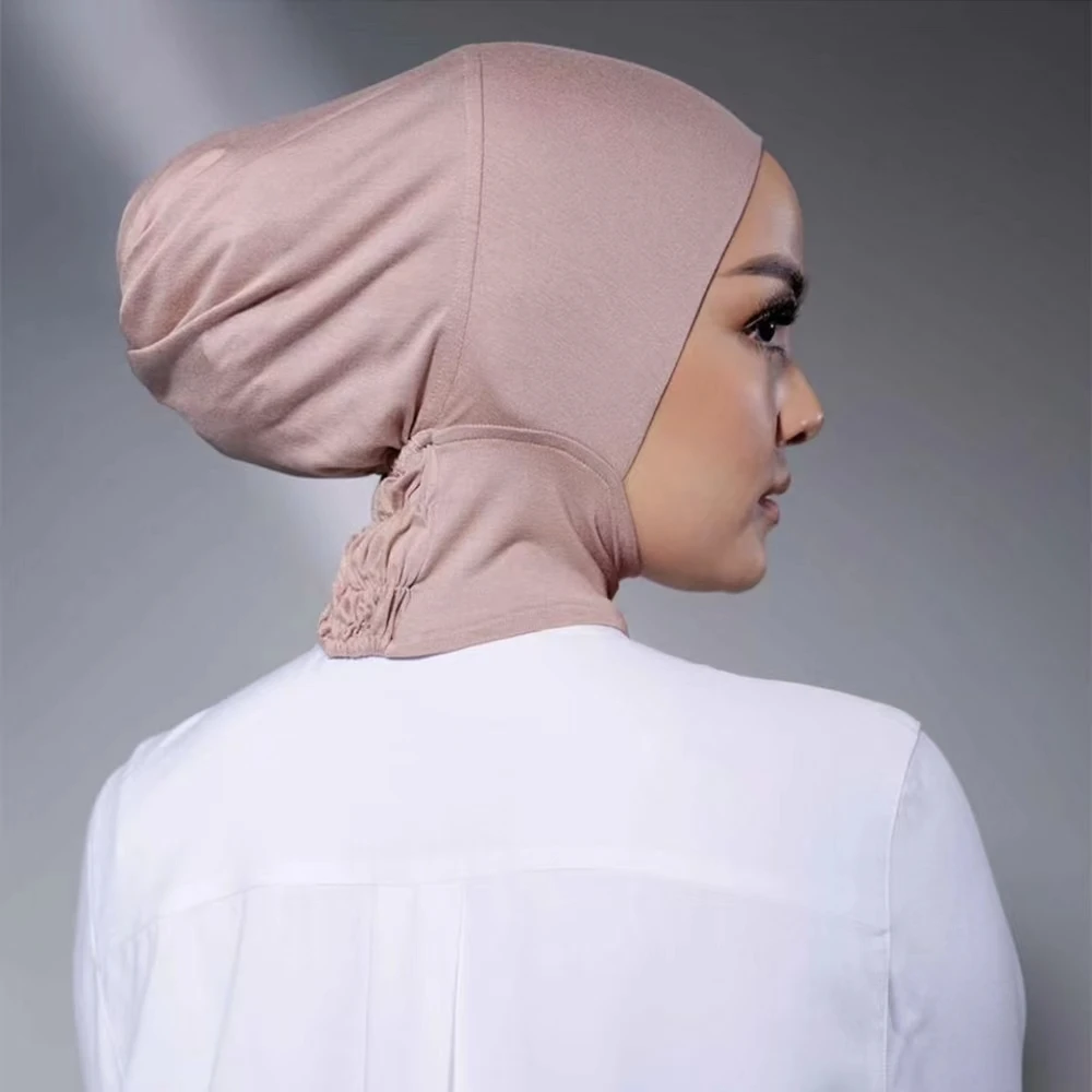 Desain Baru Topi Dalam Muslim Jersey Premium Jilbab Melar Mode Dapat Disesuaikan Kerudung Wanita Warna Polos Turban Islami