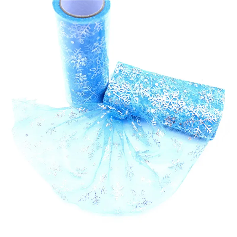 

10 Yards Snowflake Tulle Roll Fabric DIY Baby Shower Decorations Wedding Party Birthday Gifts Chair Sash Winter Wonderland Decor