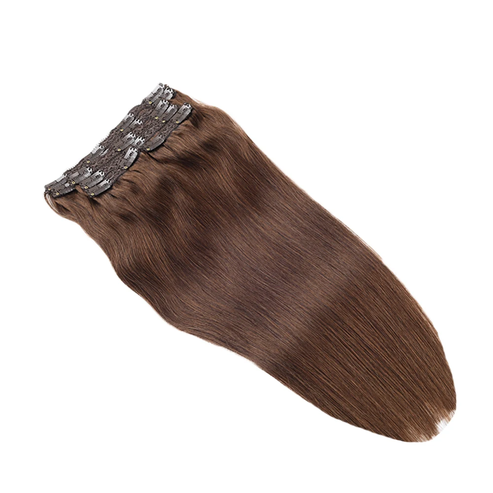 Toysww 6 개/대 클립 헤어 익스텐션 인간의 머리 Remy Hair Medium Brown Color #4 No Tangle 브라질 머리 100g 120g