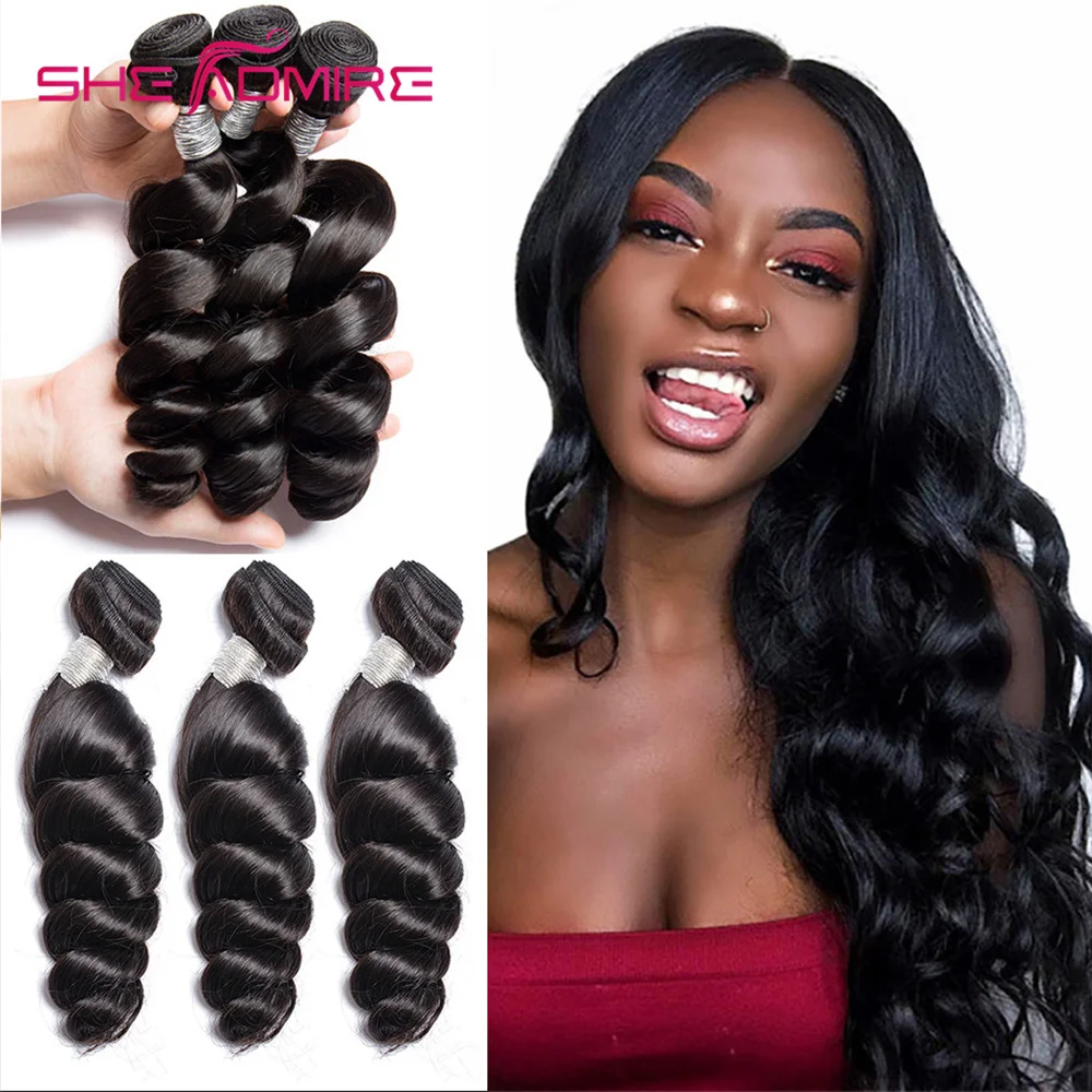 

Brazilian Hair Weave Loose Wave Human Hair Bundles She Admire Hair Extension For Women Natural Black Remy Hair 3/4 /Pcs Lot Sale