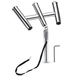 Boat Accessories 3Tube Silver Highly Polished Stainless Steel Trident Outrigger Stylish Rod Holder-Triple Rod Holder With Wrench