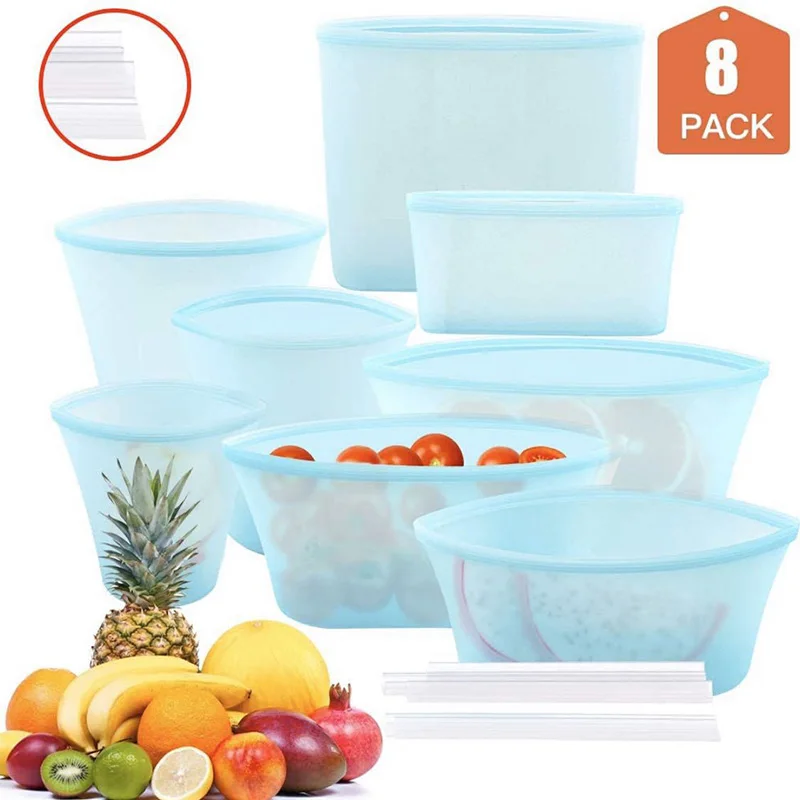 Silicone Food Zip Bag Reusable Fresh-keeping Bag Fruit&Vegetable Sealed Bag Leak-proof Food Storage Ziplock Lock Bag Storage