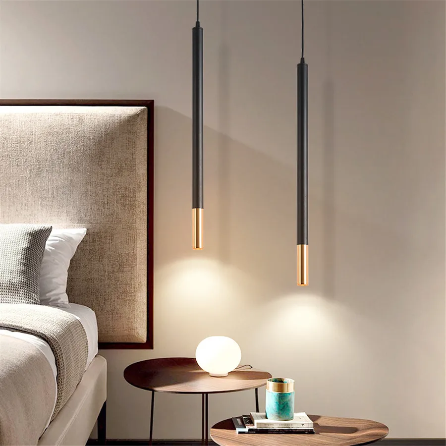 Thrisdar 60CM Nordic Long Tube Bedroom Bedside Pendant Lamps Bar Restaurant Dining Room Hanging Lights Kitchen Pendant Lights