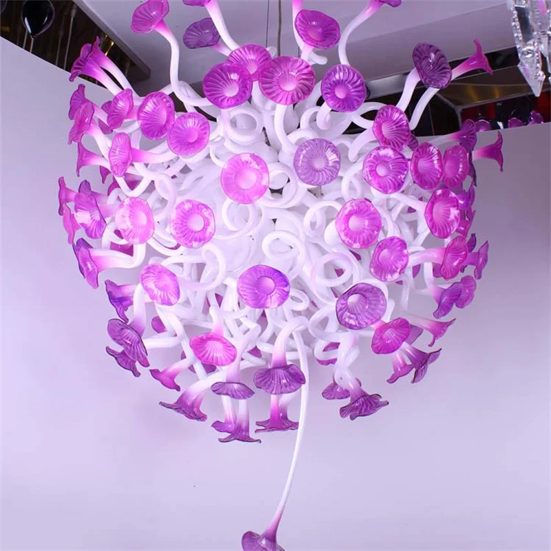 

LED Murano Blown Glass Flower Pendant Lamp Purple White Living Room Chandeliers Light Fixture Modern Art Chandelier Lighting