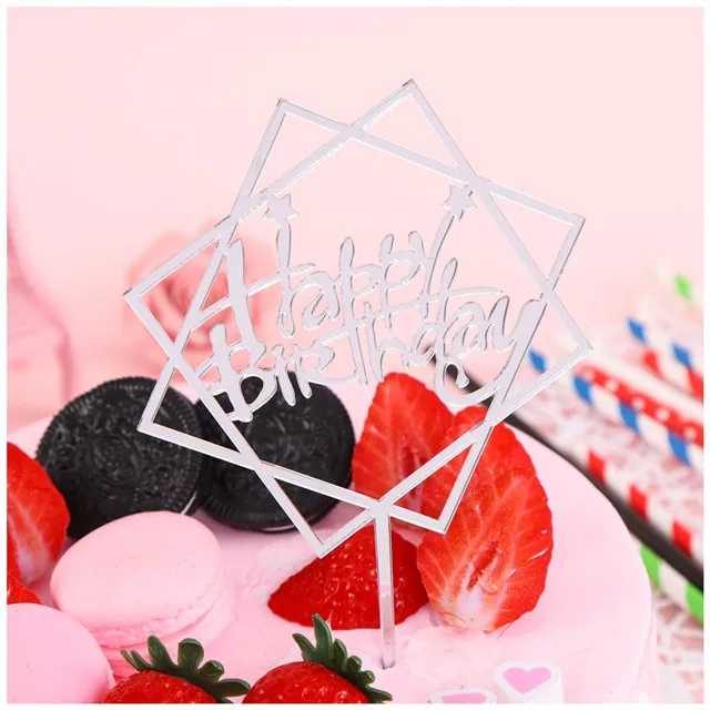 Gold Silber Alles Gute zum Geburtstag Kuchen Topper Acryl Klassische Geburtstag Cupcake Topper Dessert Dekoration für Baby Dusche Kuchen Liefert – Detail 19